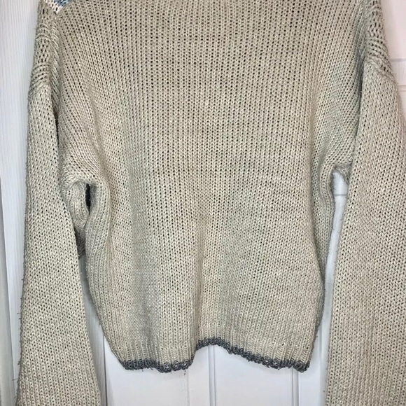 Hand Knitted Sweater One Step Up Vintage V-Neck Grey & Blue Women’s Medium - Picture 4 of 4